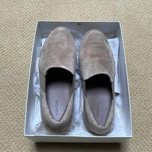Lightly worn, tan, straw Vince platform sneaker
